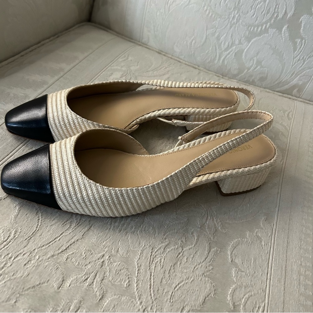 Chanel lookbook! Veronica Beard Cecile slingback natural black size 7.5 - Picture 6 of 9